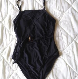 Like new black hi neck hi waisted with belt one piece